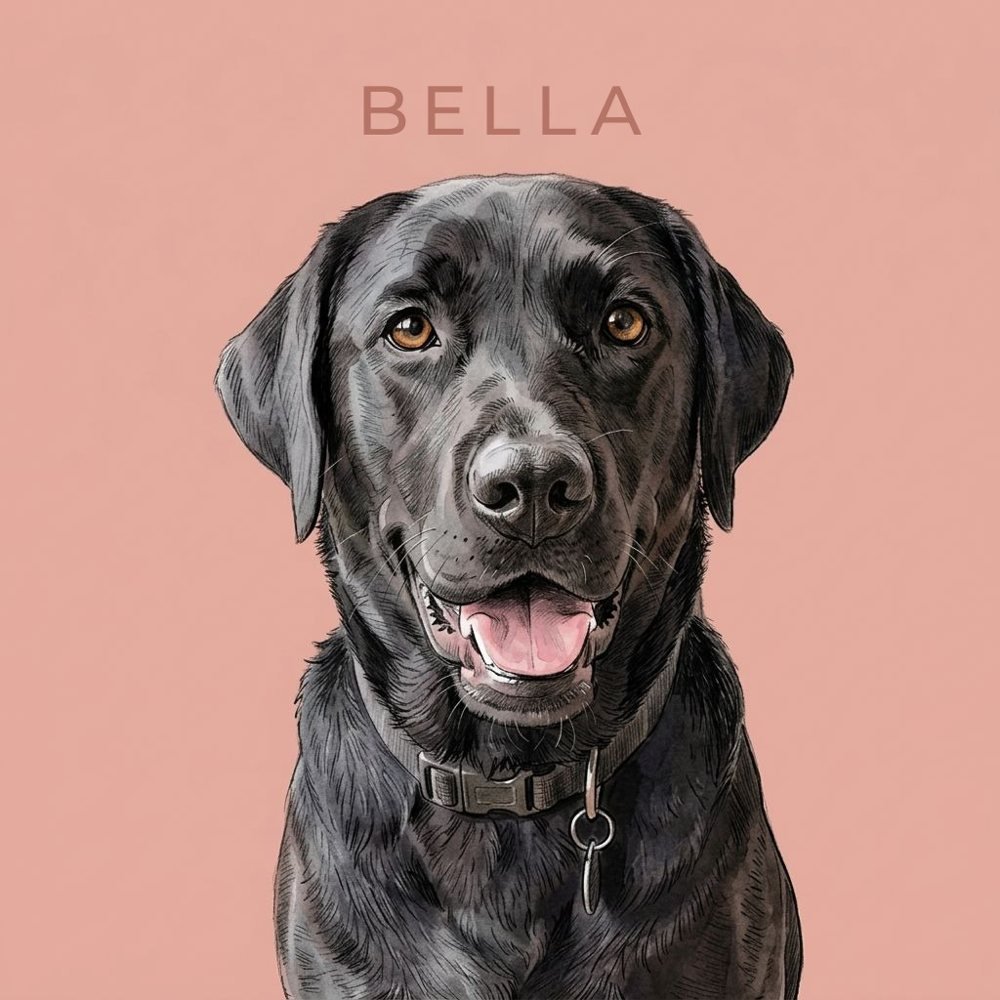 Colour Block · Blush square portrait of a black labrador