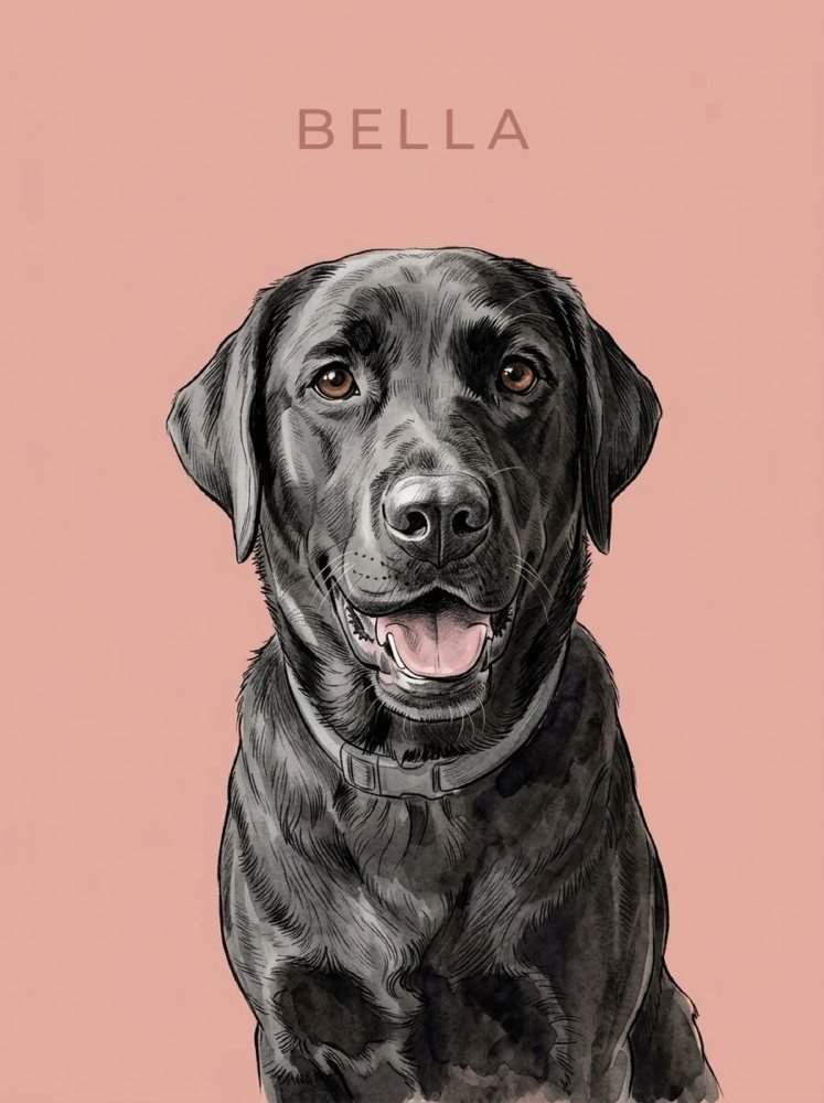Colour Block · Blush portrait of a black labrador