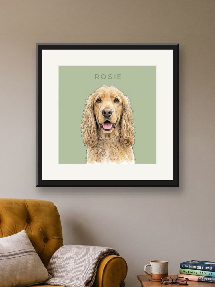 Colour Block · Sage created square, in a square frame on a wall