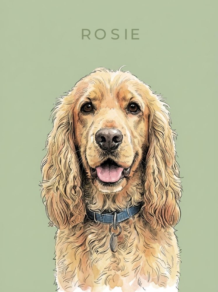 Colour Block · Sage portrait of a cocker spaniel