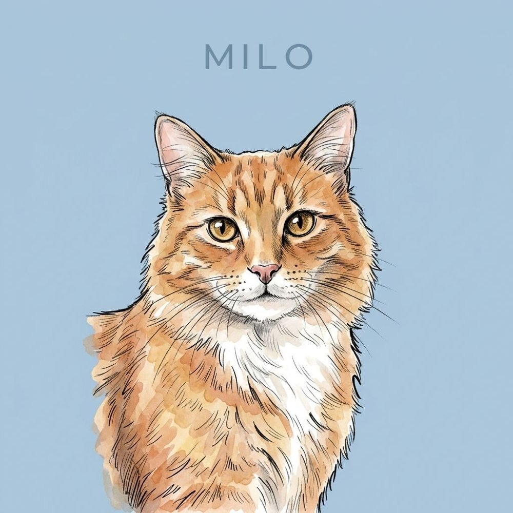 Colour Block · Sky square portrait of a ginger cat