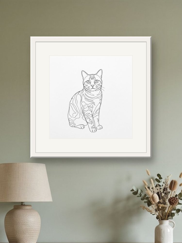 Minimal Line Art created square, in a square frame on a wall