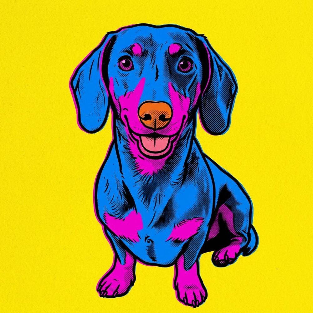 Pop Art created square, of a dachshund