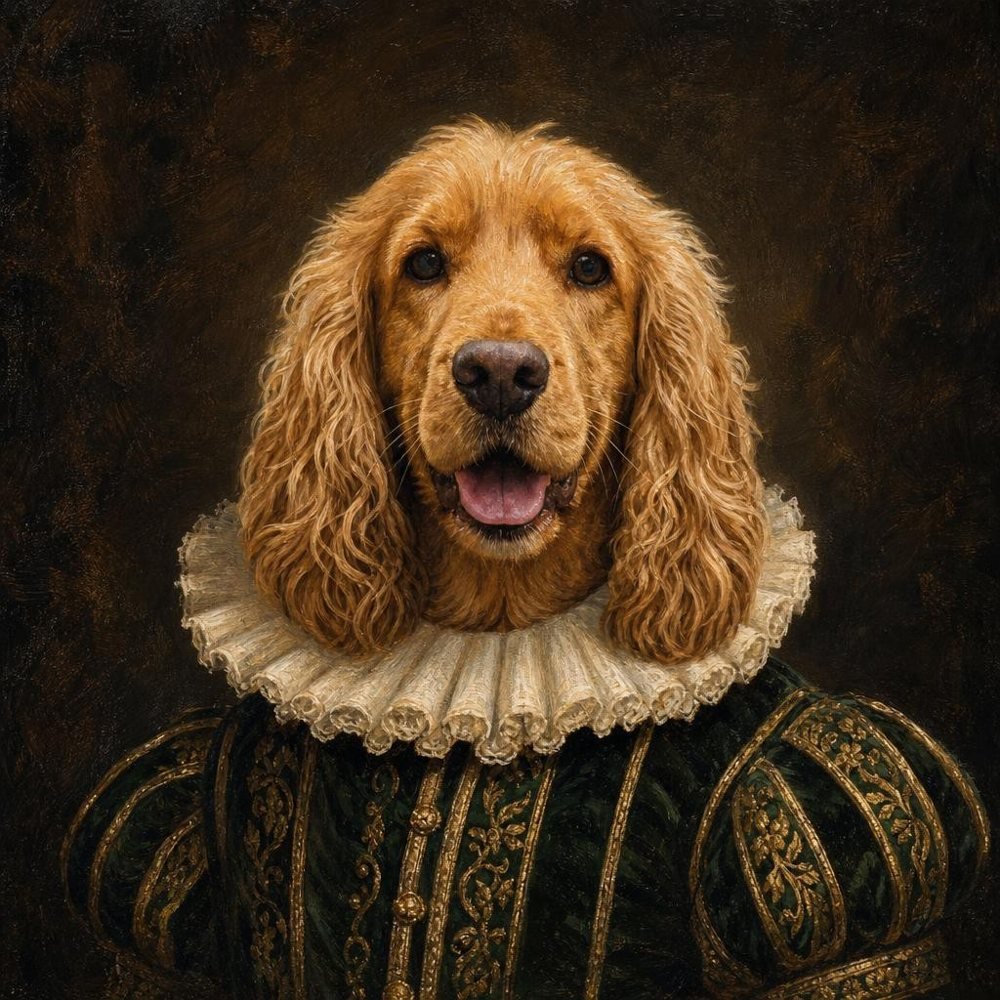Renaissance Noble created square, of a cocker spaniel