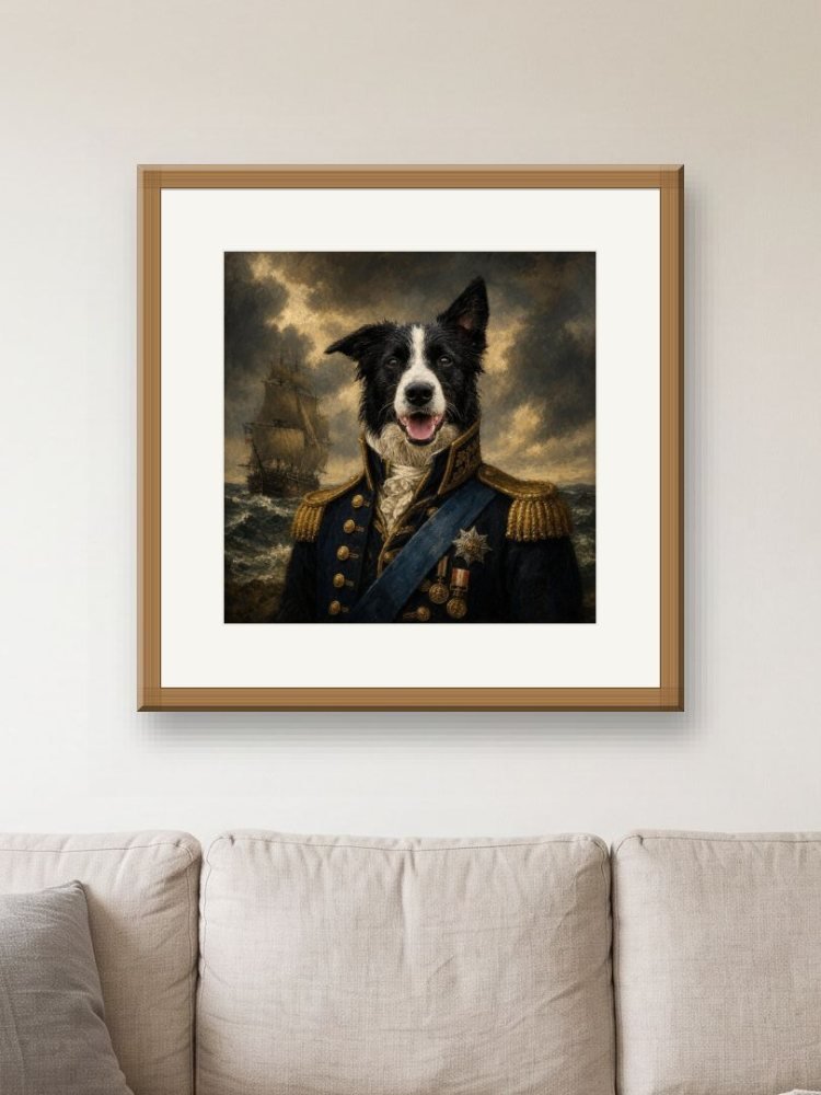 The Admiral created square, in a square frame on a wall
