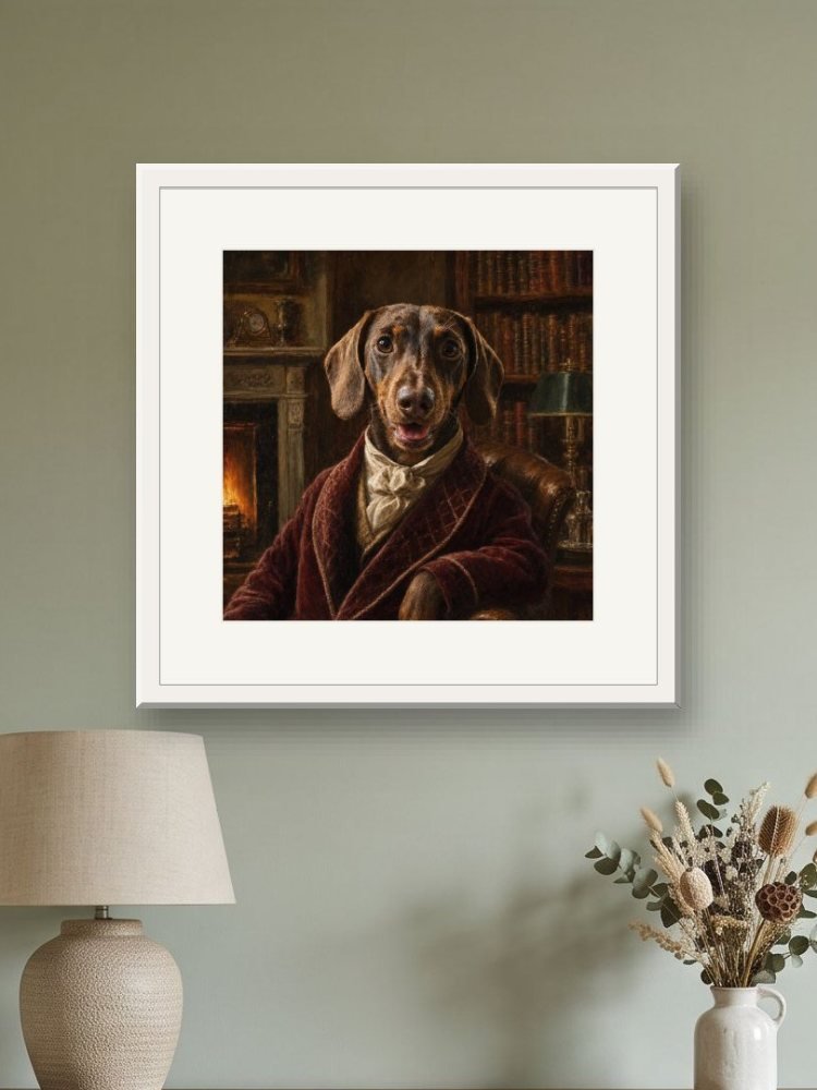 The Gentleman created square, in a square frame on a wall