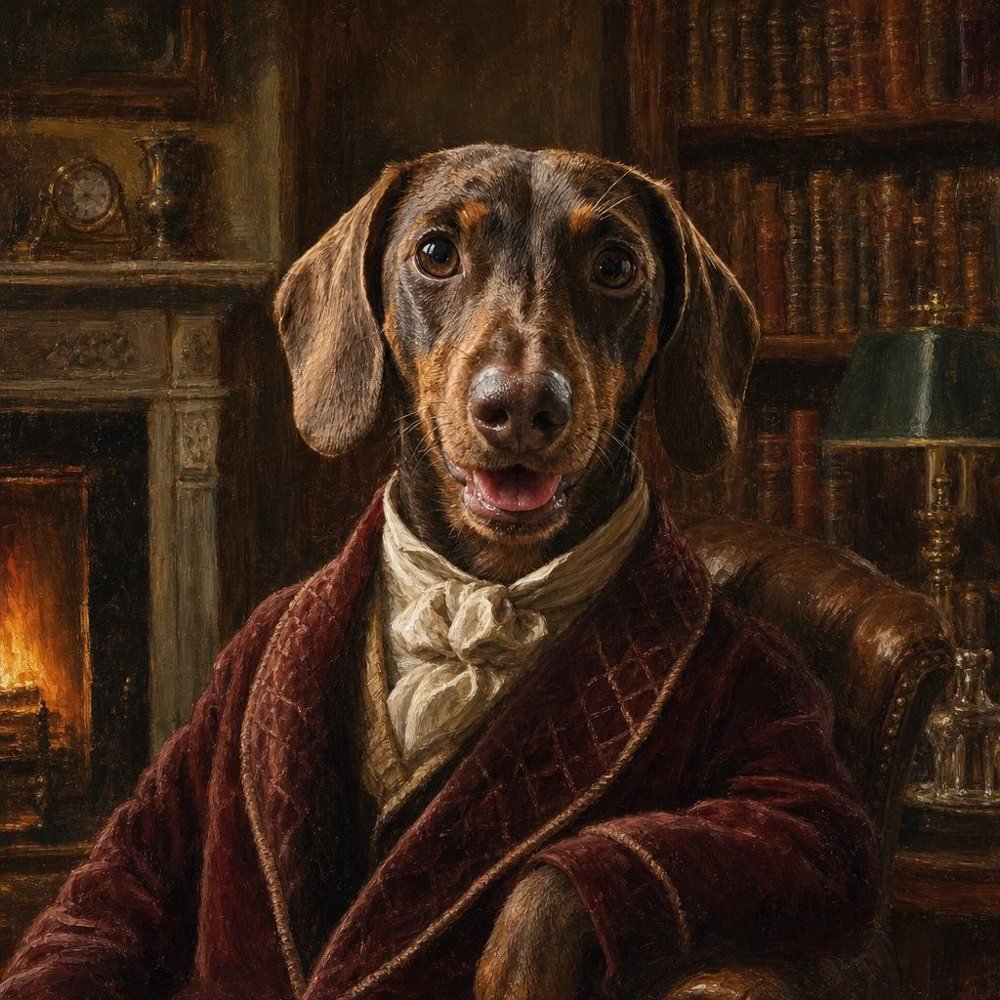 The Gentleman created square, of a dachshund