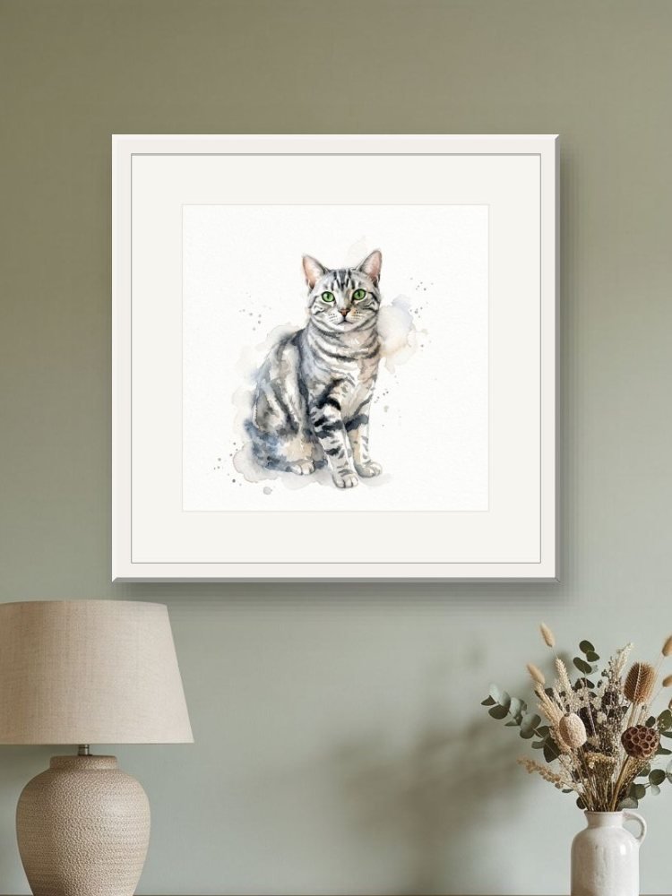 Pure Watercolour created square, in a square frame on a wall