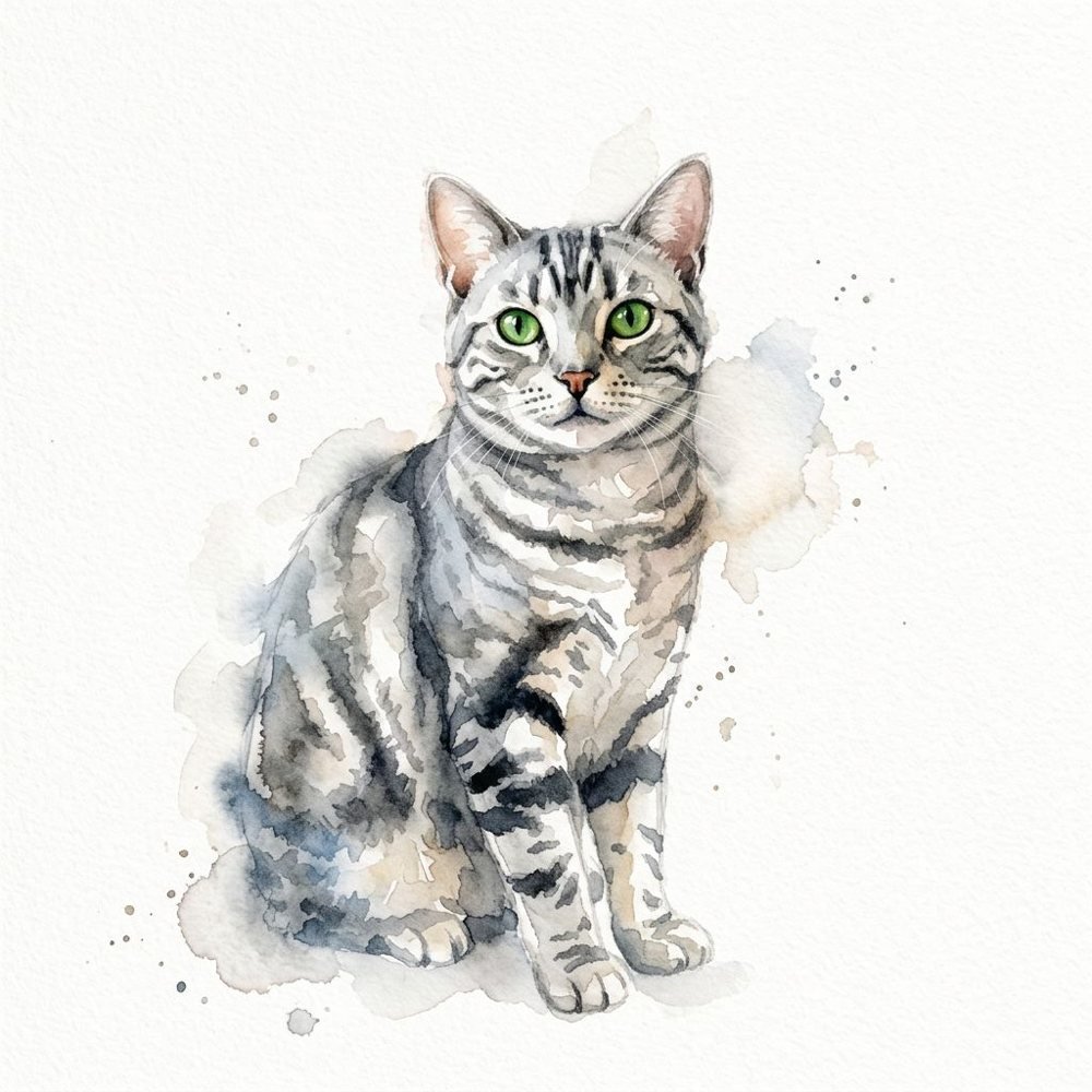 Pure Watercolour created square, of a tabby cat