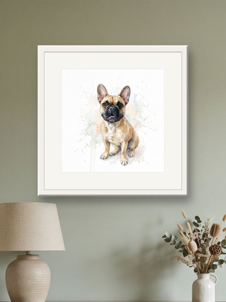 Watercolour Splash created square, in a square frame on a wall