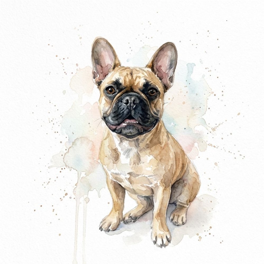 Watercolour Splash created square, of a french bulldog