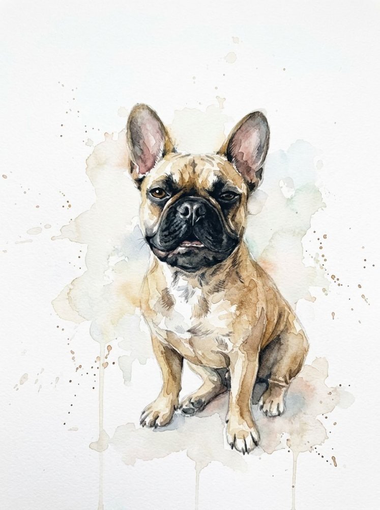 Watercolour Splash portrait of a french bulldog